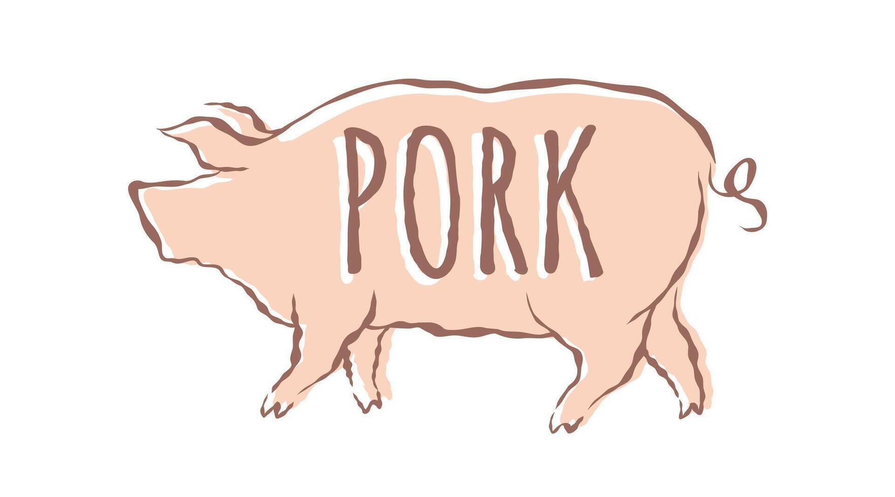 illustration de porc dans main dessin style. icône pour nourriture de porc. cochon. vecteur