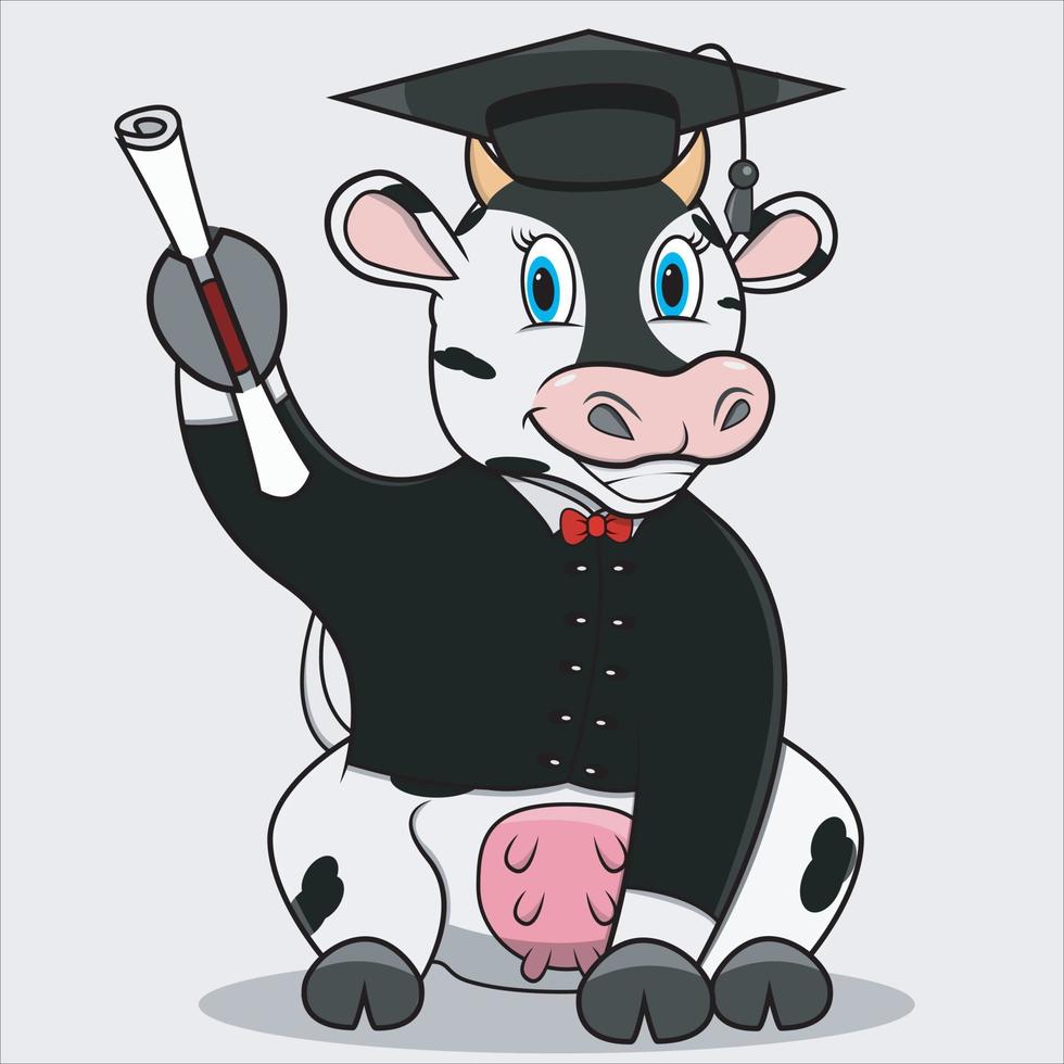 vache de caractère avec diplôme et certificat vecteur