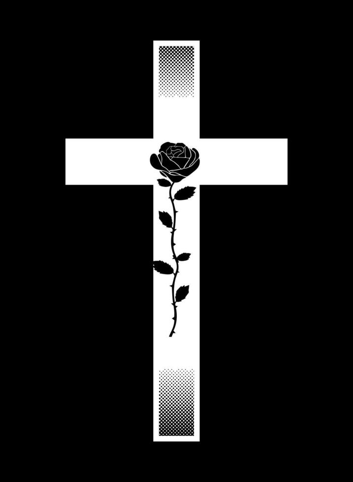 crucifix illustration avec Rose tiré à l'intérieur, sur le foncé Contexte. vecteur