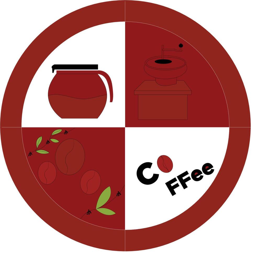 fruit thème café logo, café tasse et en écrivant, cercle vecteur