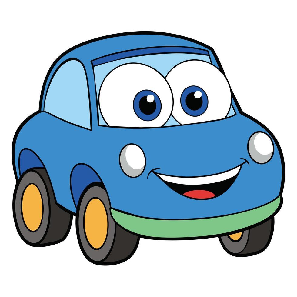 bleu voiture émoticône marrant voiture visage personnage sourit Icônes illustration vecteur