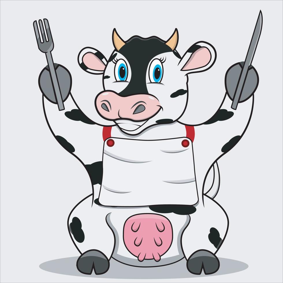 vache de caractère avec prêt à manger vecteur