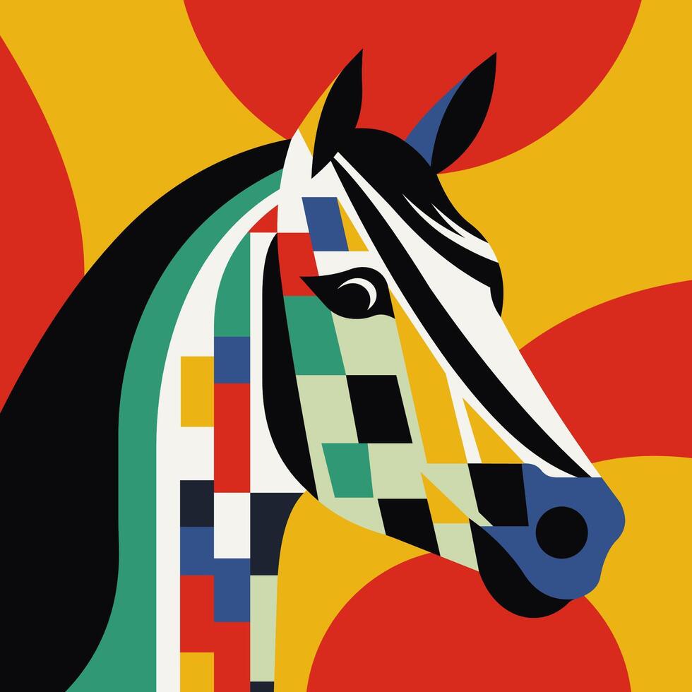 minimaliste cheval illustration avec audacieux lignes et vibrant couleurs vecteur