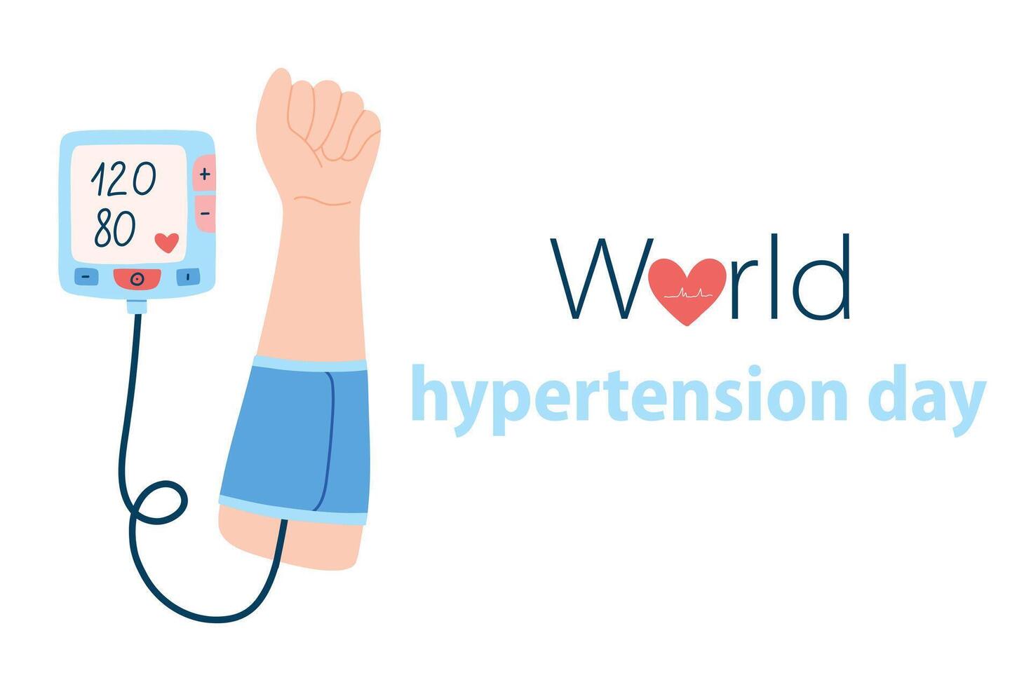 monde hypertension journée. du sang pression la mesure. main avec une tonomètre. illustration. vecteur