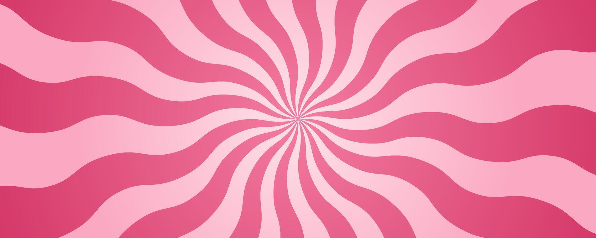 tourbillon rose bonbons Contexte. spirale fraise sunburst avec crème texture. mignonne dessin animé fond d'écran. sucré guimauve et sucette radial torsion et vortex. abstrait rayon de soleil illustration. vecteur