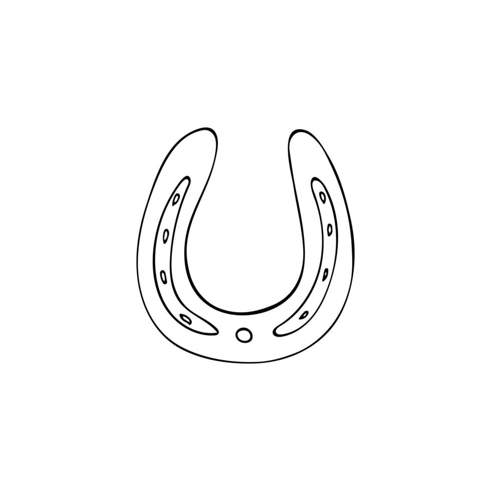 dessiné à la main chanceux fer à cheval. traditionnel chanceux talisman de fer à cheval, sabot cheval esquisser, occidental élément, illustration isolé sur blanc Contexte vecteur