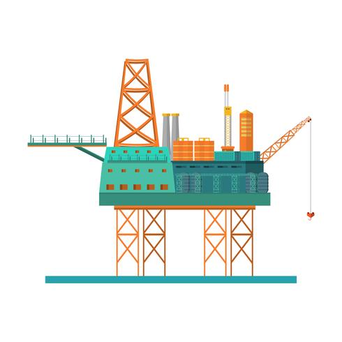 Plateforme pétrolière à la mer. Plate-forme pétrolière, gazole, industrie offshore, technologie de forage isolée sur fond blanc vecteur