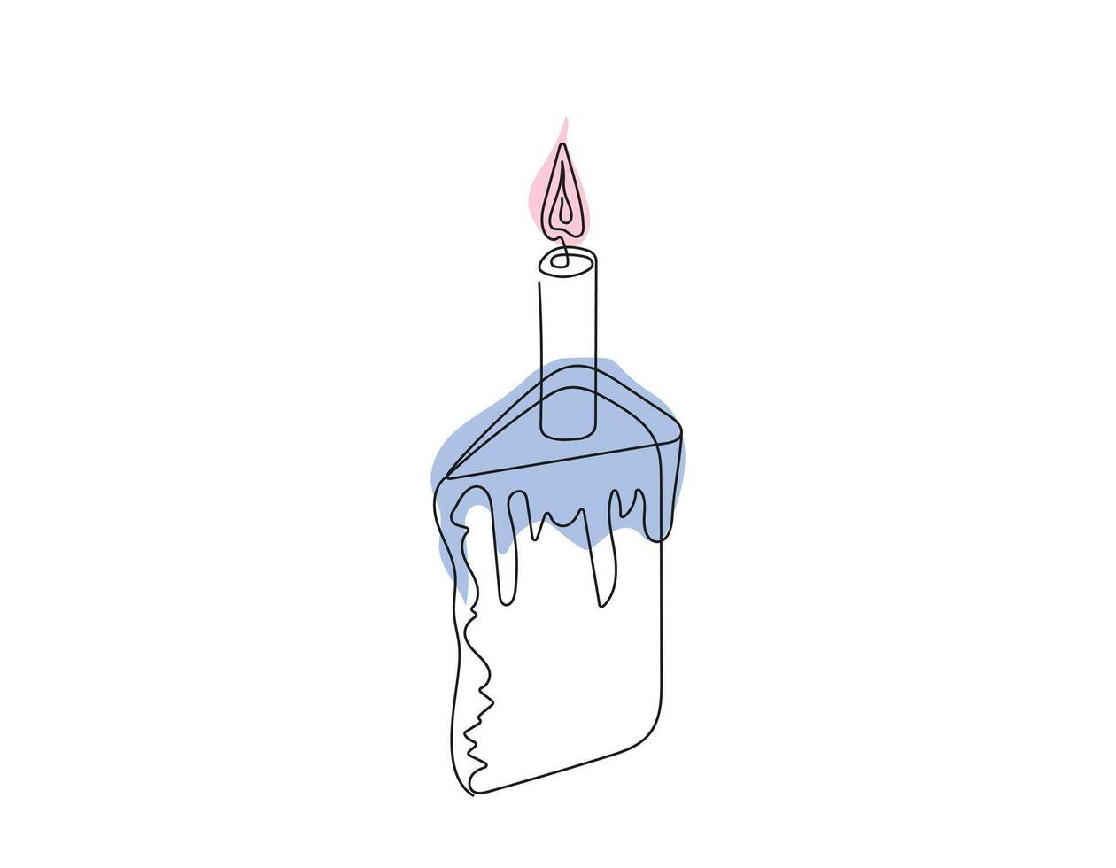 continu un ligne dessin de Pâques kulich gâteau avec allumé bougie. tranche de anniversaire petit gâteau. coloré isolé sur blanc Contexte. conception élément pour imprimer, salutation, scrapbooking, invitation vecteur