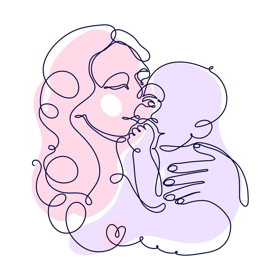 mère tenant un bébé, illustration d'une maternité heureuse, accouchement. dessin continu d'une ligne. vecteur
