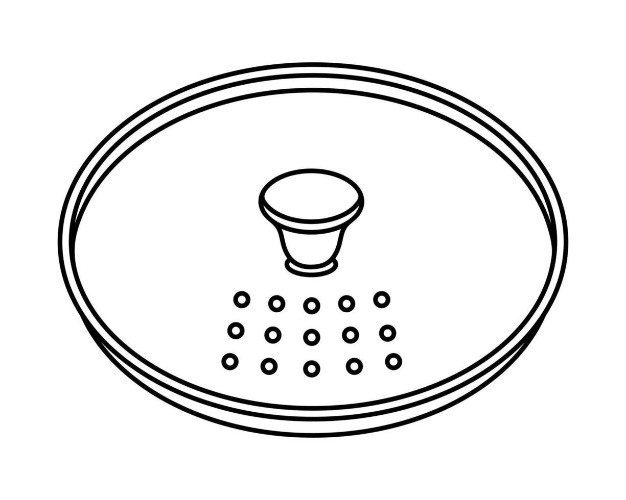 couvercle icône. verre casquette avec une Plastique gérer, des trous pour vapeur et l'eau. cuisine outil - couverture pour friture poêle, pot, plats. main tiré noir et blanc illustration. une Facile esquisser de vaisselle vecteur