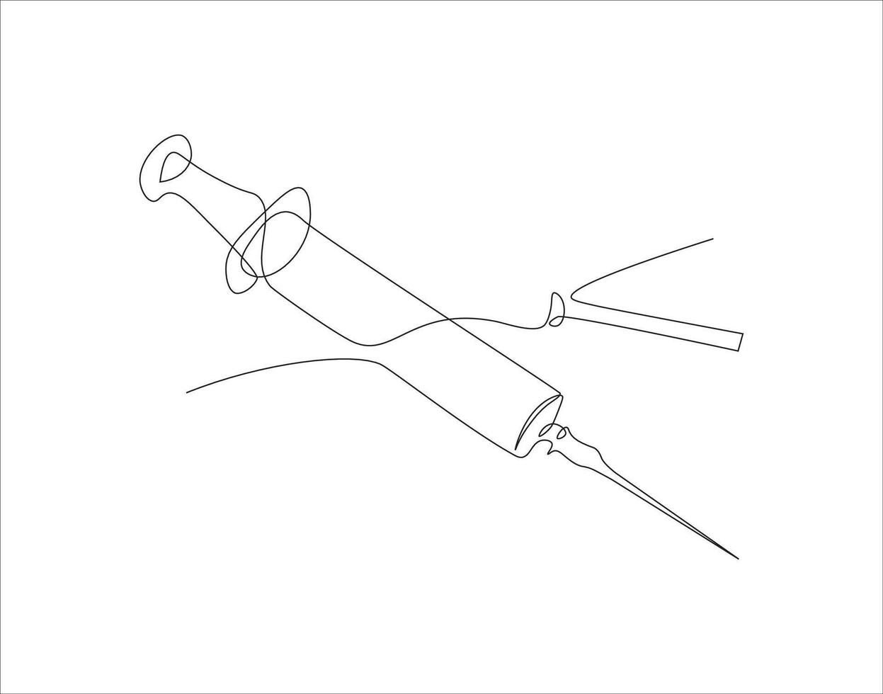 continu ligne dessin de seringue pour injections. un ligne de seringue. injecter continu ligne art. modifiable contour. vecteur