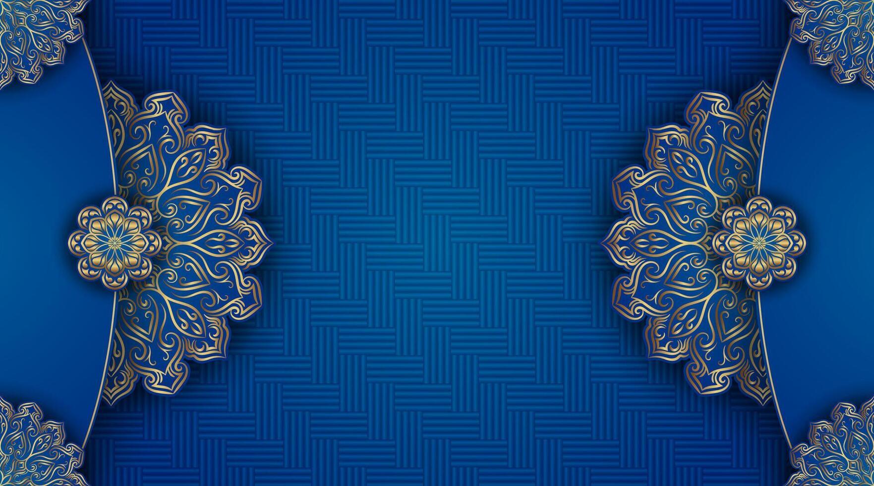 bleu arrière-plan, avec or mandala ornements vecteur