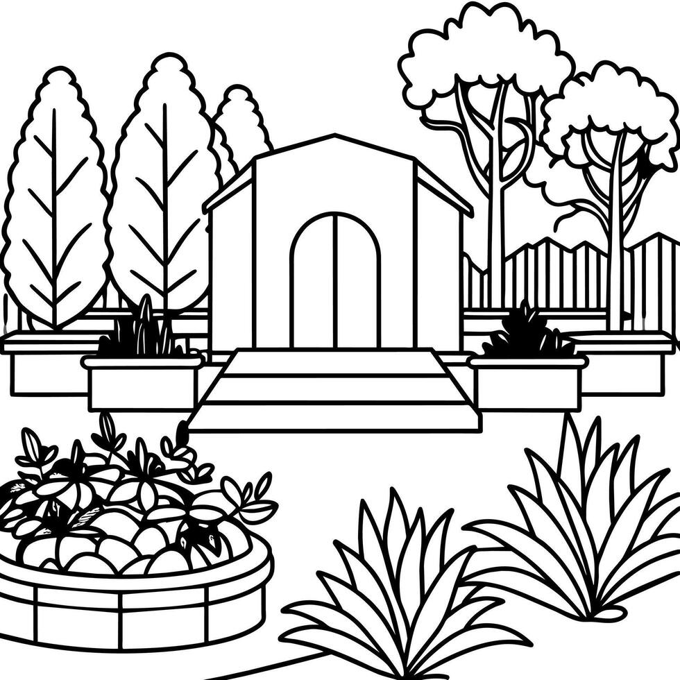 jardin contour illustration numérique coloration livre page ligne art dessin vecteur