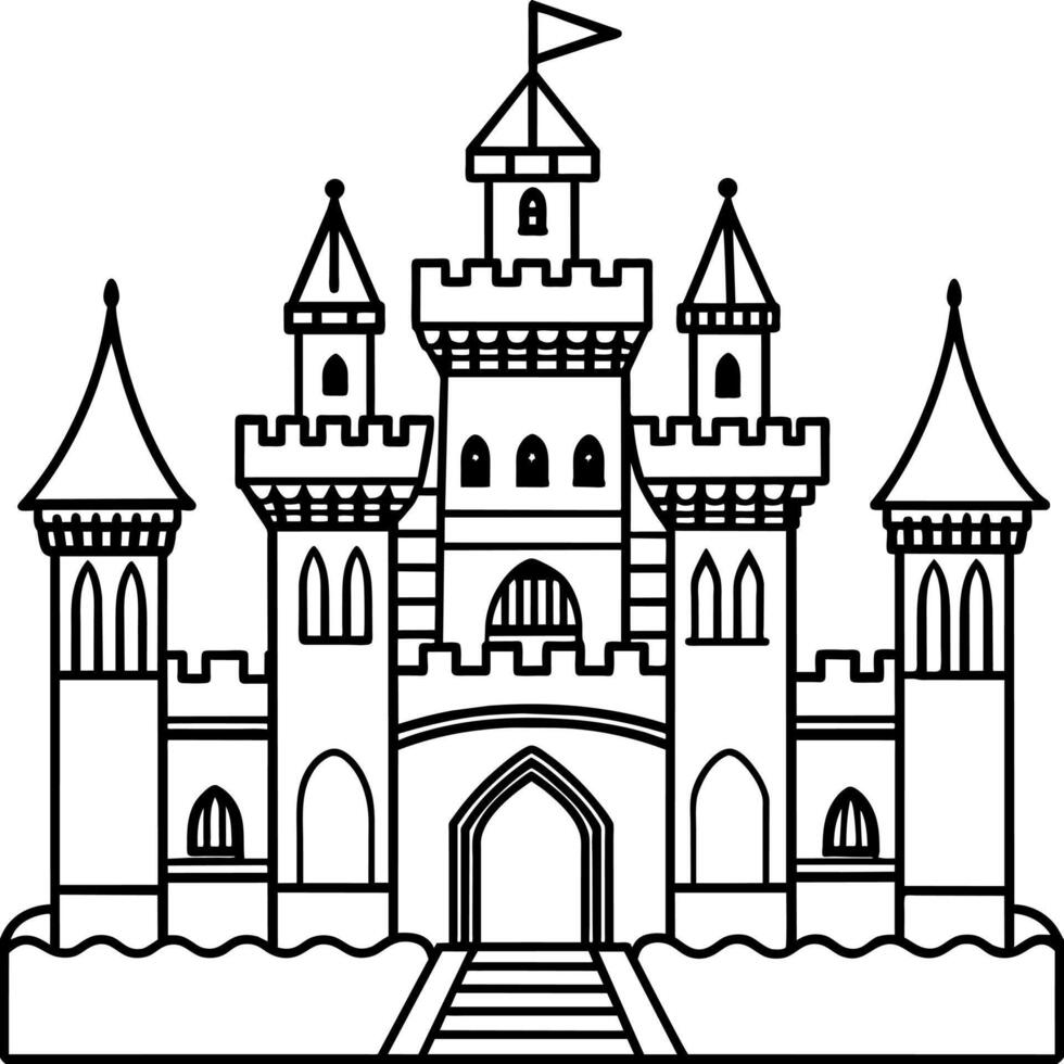 Royal Château contour illustration numérique coloration livre page ligne art dessin vecteur