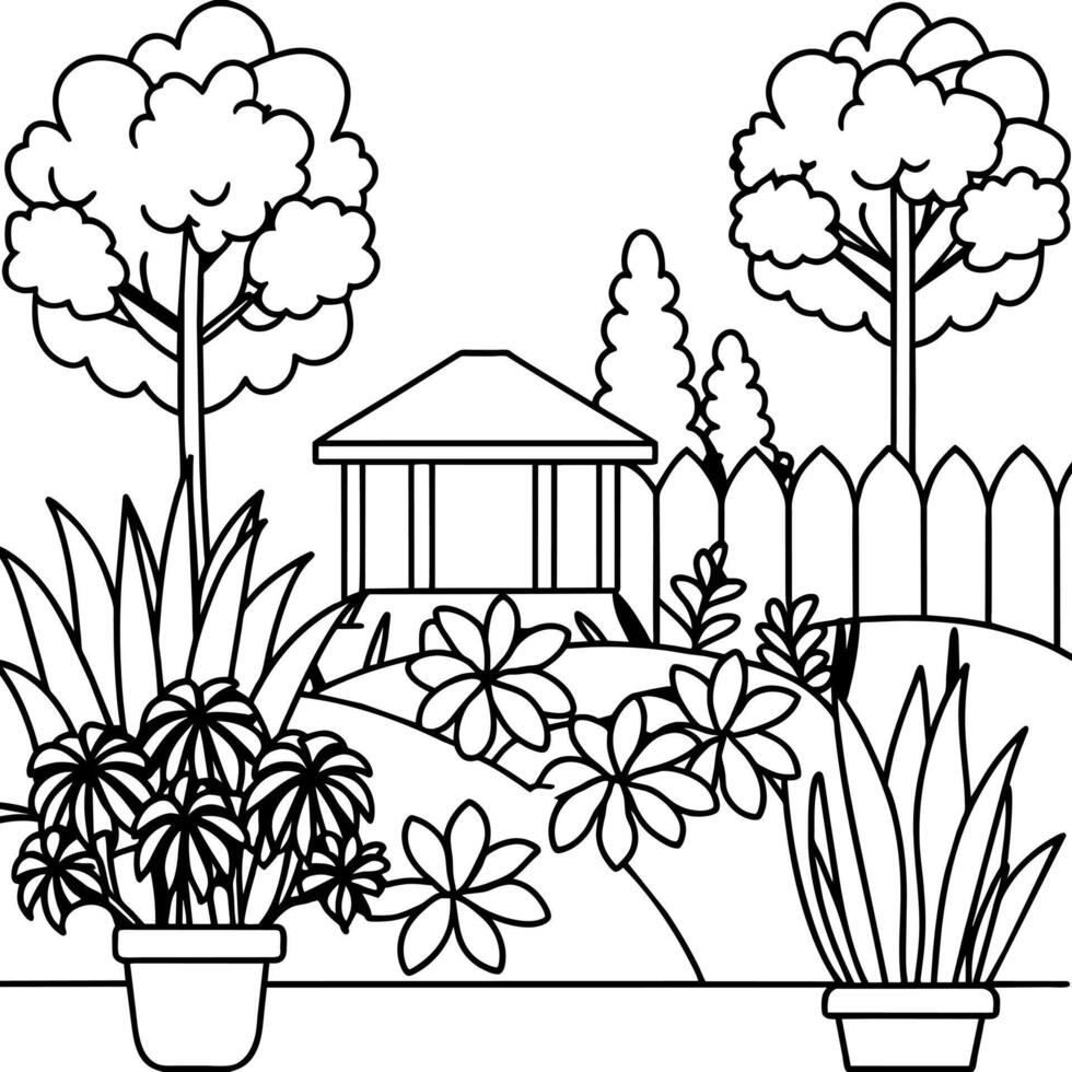 jardin contour illustration numérique coloration livre page ligne art dessin vecteur