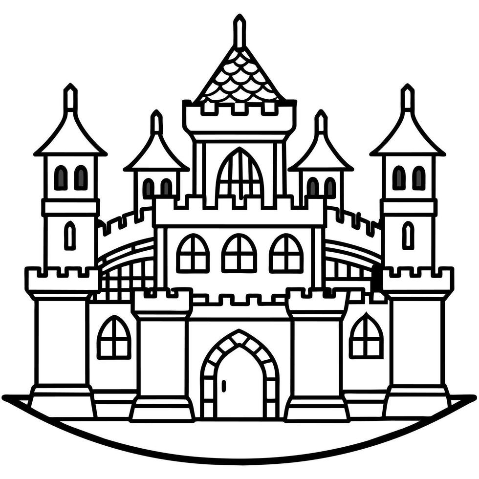 Royal Château contour illustration numérique coloration livre page ligne art dessin vecteur