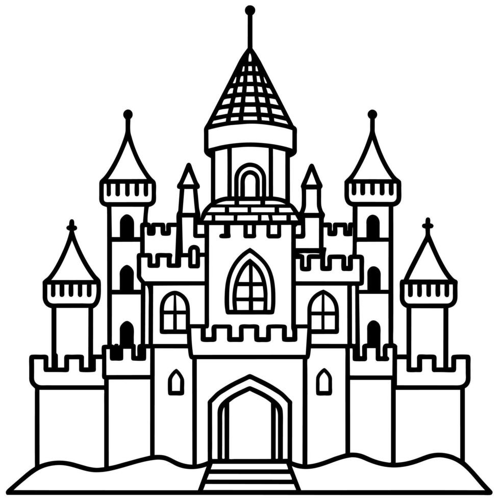 Royal Château contour illustration numérique coloration livre page ligne art dessin vecteur