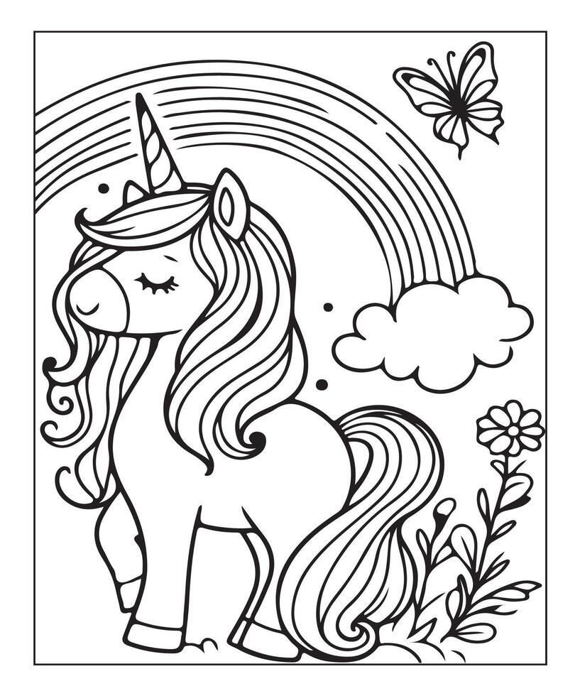 coloriage de licorne vecteur