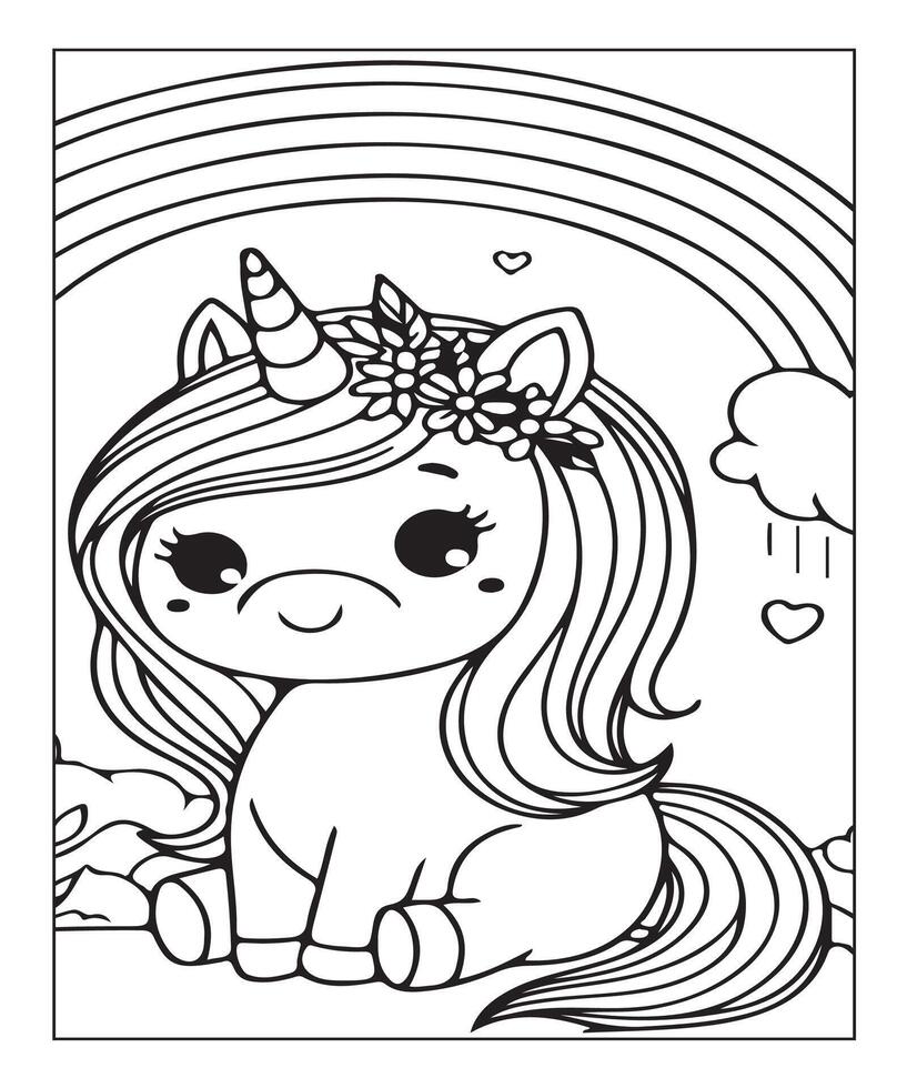 jolie page de coloriage de licorne pour les enfants vecteur