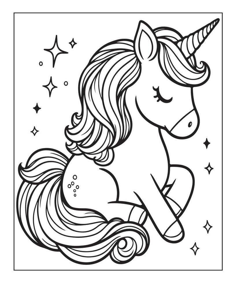 mignonne Licorne coloration page, kdp intérieurs vecteur