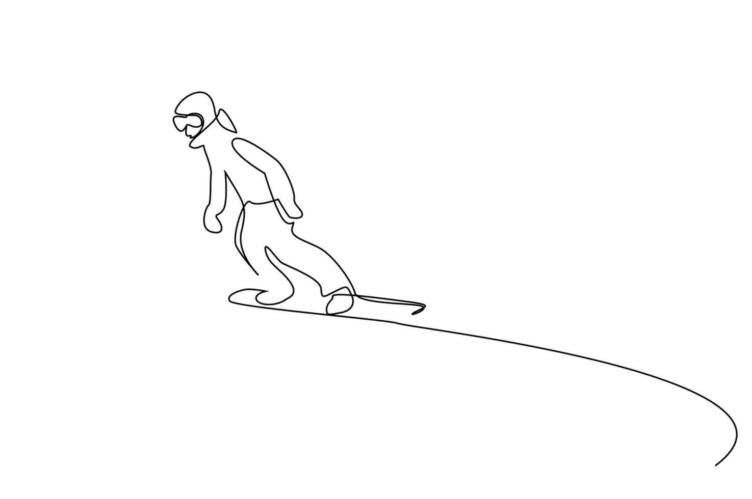 Humain athlète ski hiver saison mode de vie un ligne art conception vecteur