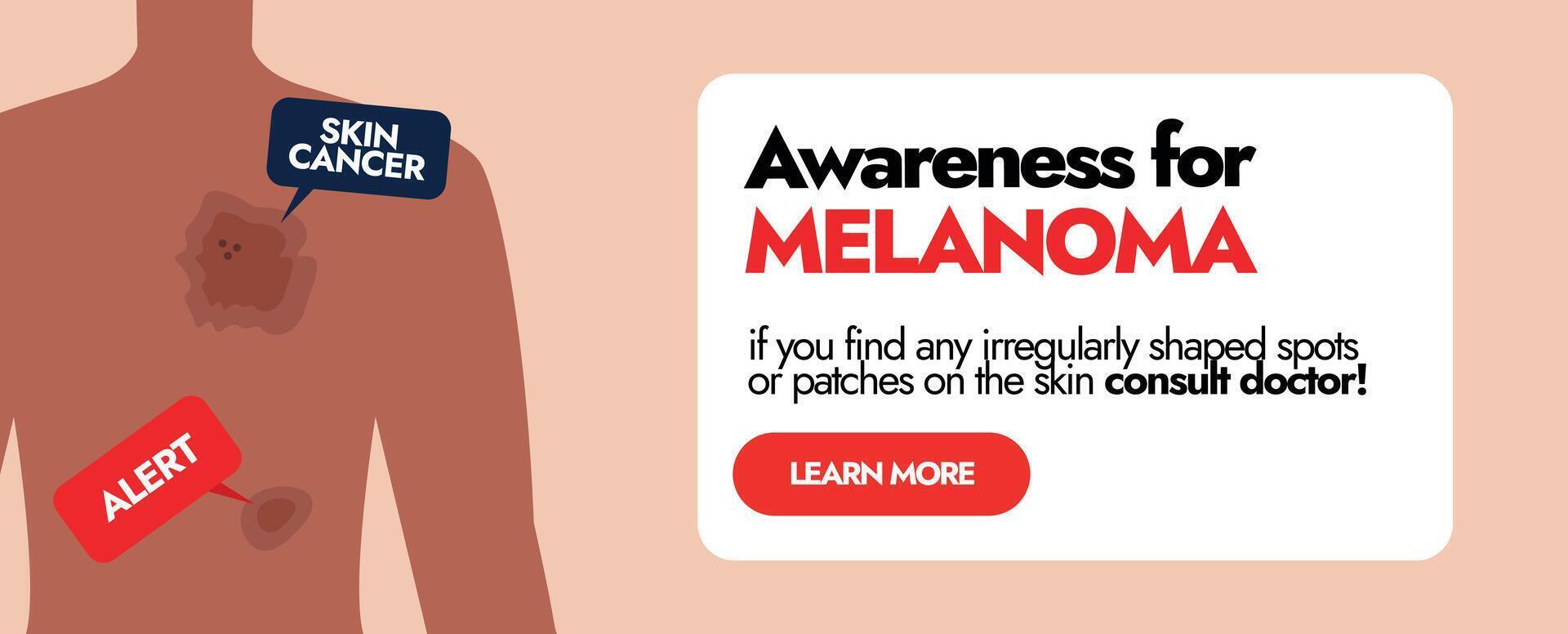 mélanome peau cancer. peau cancer conscience couverture avec mélanome cancer taches sur Hommes retour ou devant. conscience social médias couverture pour cancer les patients. mélanome avertissement panneaux. peau infection, maladies vecteur