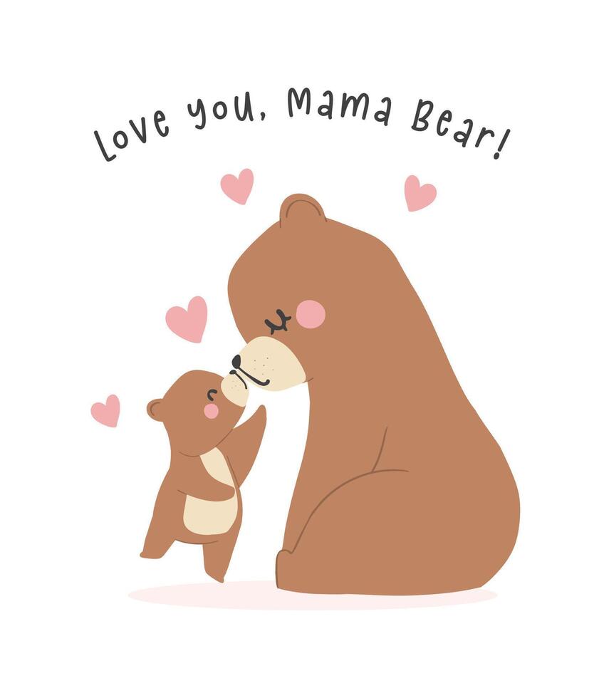 réconfortant les mères journée ours maman et bébé lionceau adorable salutation carte illustration. vecteur