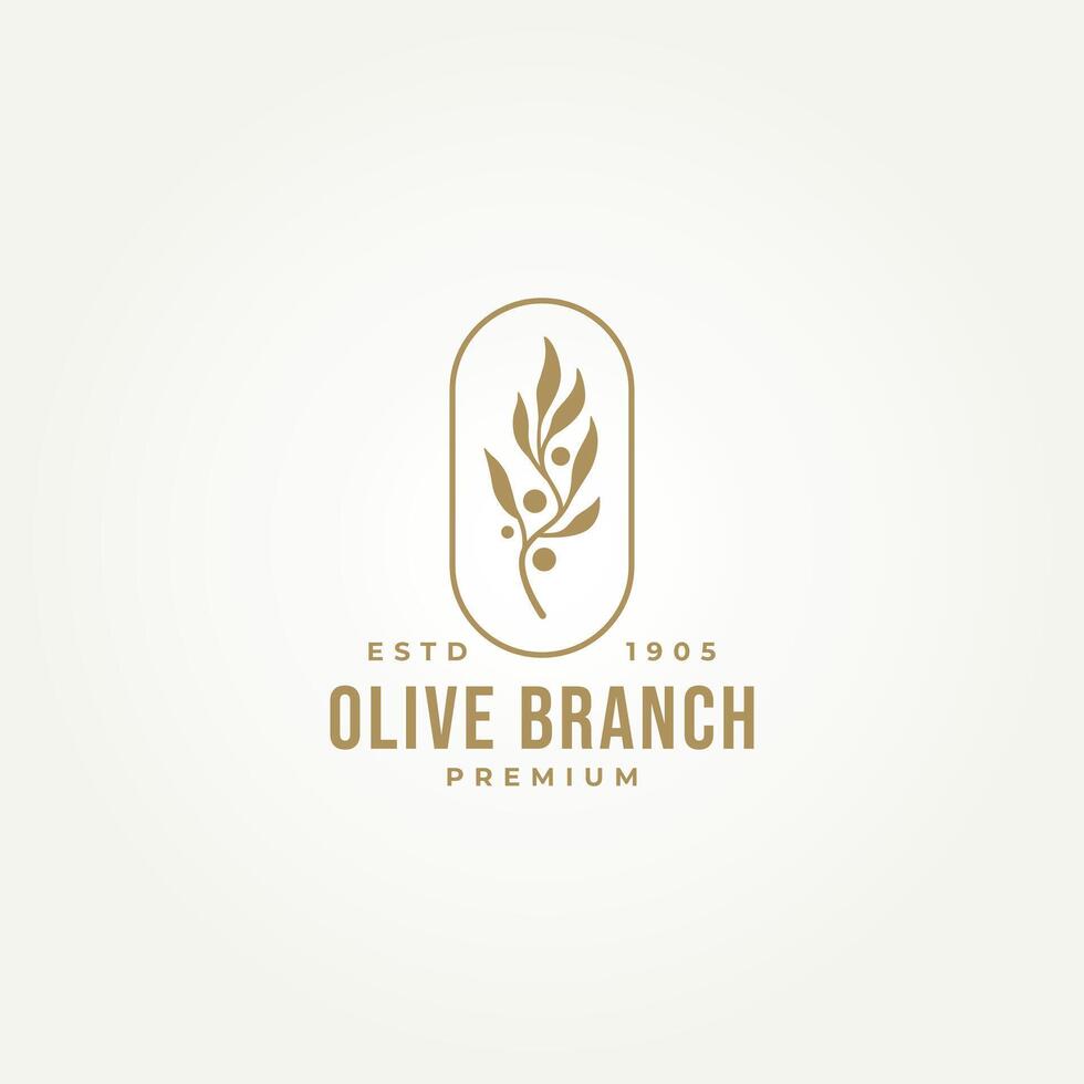 minimaliste olive branche badge étiquette logo illustration conception. Facile moderne olive huile, bien-être, santé et beauté logo concept vecteur