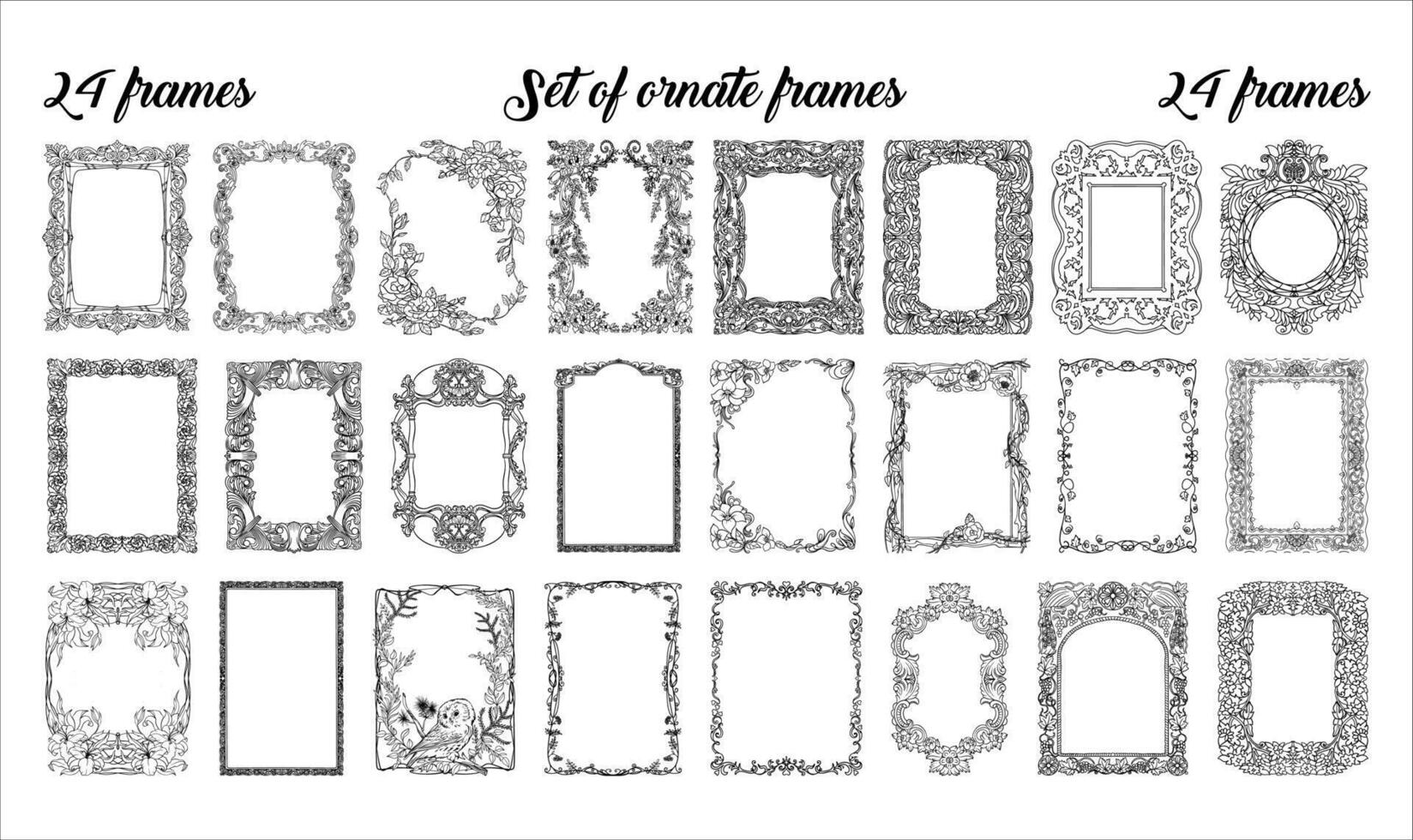 Cadre ensemble, fleuri Cadre ensemble, ligne de travail, moderne, complexe motifs, fleuri cadres, plante cadres, verticale cadres vecteur