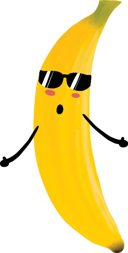 main tiré illustration, une marrant banane avec lunettes. parfait pour nourriture logo, T-shirt, marrant personnage carton, icône vecteur