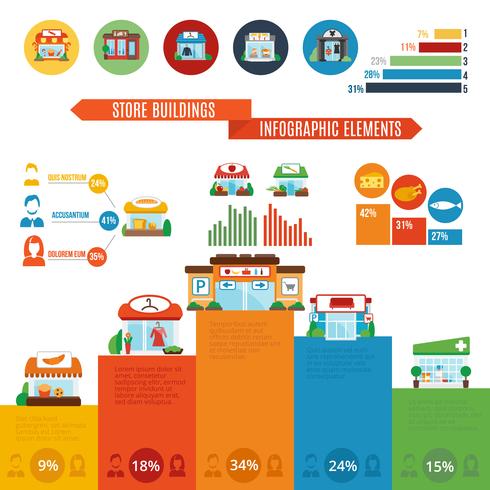 Infographie de bâtiment de magasin vecteur