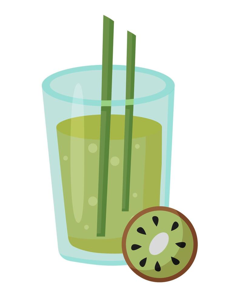 fruit cocktail dans verre avec paille. Frais kiwi été boire. illustration. vecteur