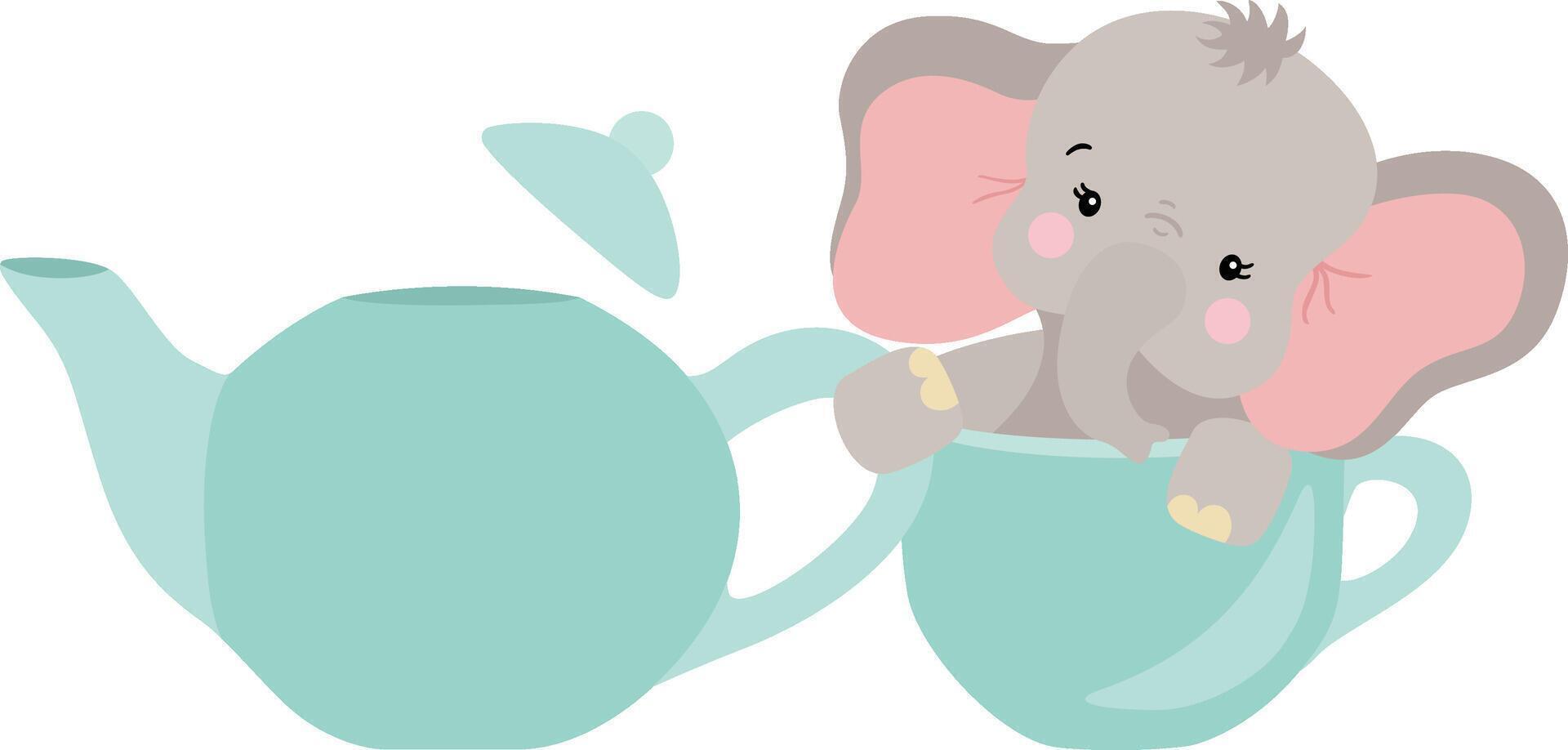 peu l'éléphant dans une thé tasse vecteur