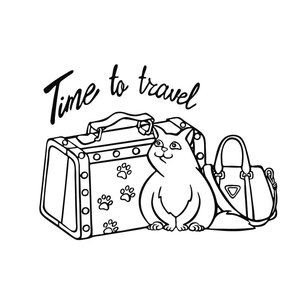 marrant chat et main tiré texte - temps à Voyage. illustration vecteur