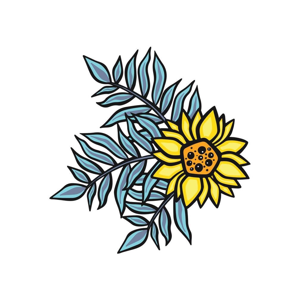 floral bouquet avec fougère et tropical les plantes dans dessin animé style, illustration vecteur