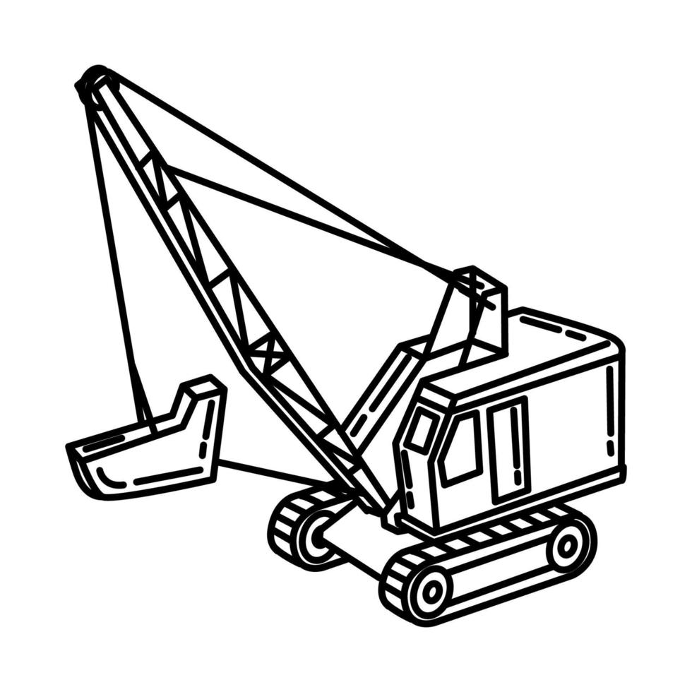 vecteur d'icône d'excavatrice de godet de dragline. doodle dessinés à la main ou style d'icône de contour