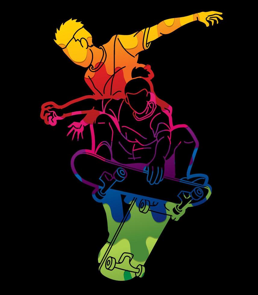 action abstraite des joueurs de skateboard vecteur