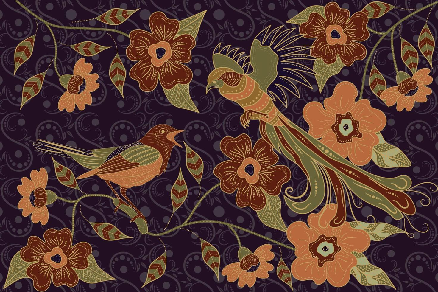 batik dessiné à la main beau concept floral traditionnel pour tissu textile vecteur