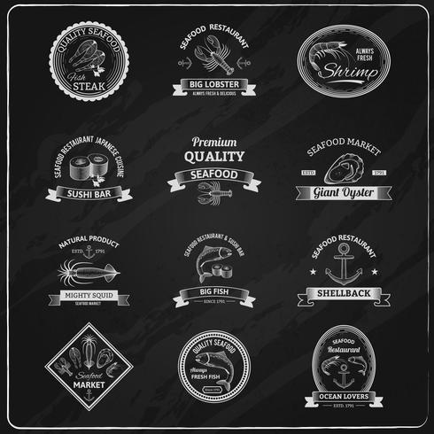 Tableau Vintage Badges De Fruits De Mer vecteur