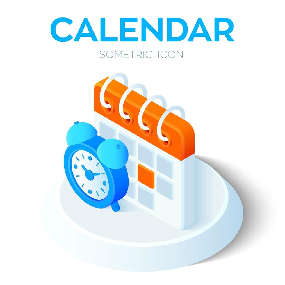 calendrier avec icône de réveil. Calendrier isométrique 3D avec signe de réveil. créé pour mobile, web, décor, produits imprimés, application. parfait pour la conception Web, la bannière et la présentation. vecteur. vecteur