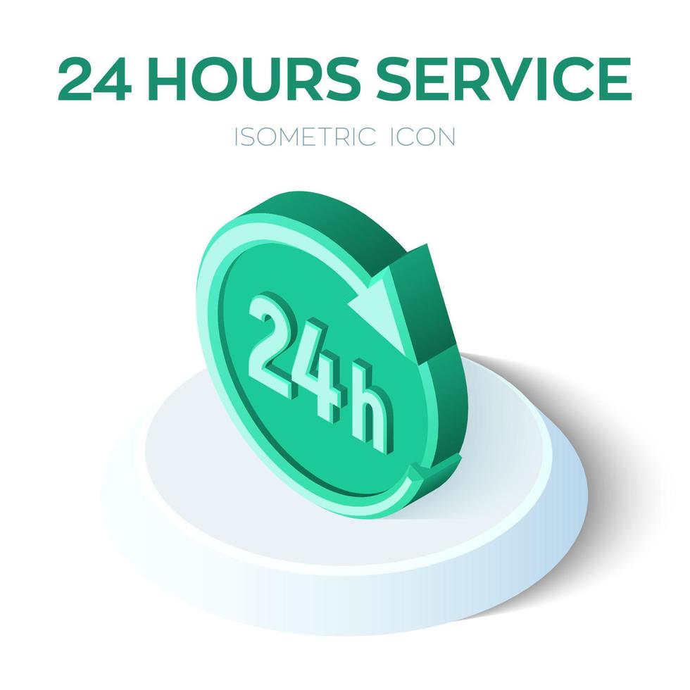 Icône 24 heures. Signe isométrique 3d de service 24 heures sur 24. symbole du temps. créé pour mobile, web, décor, produits imprimés, application. parfait pour la conception Web, la bannière et la présentation. illustration vectorielle. vecteur