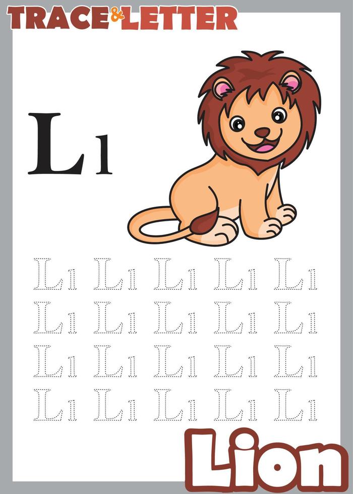 lettre l avec un personnage de lion mignon vecteur