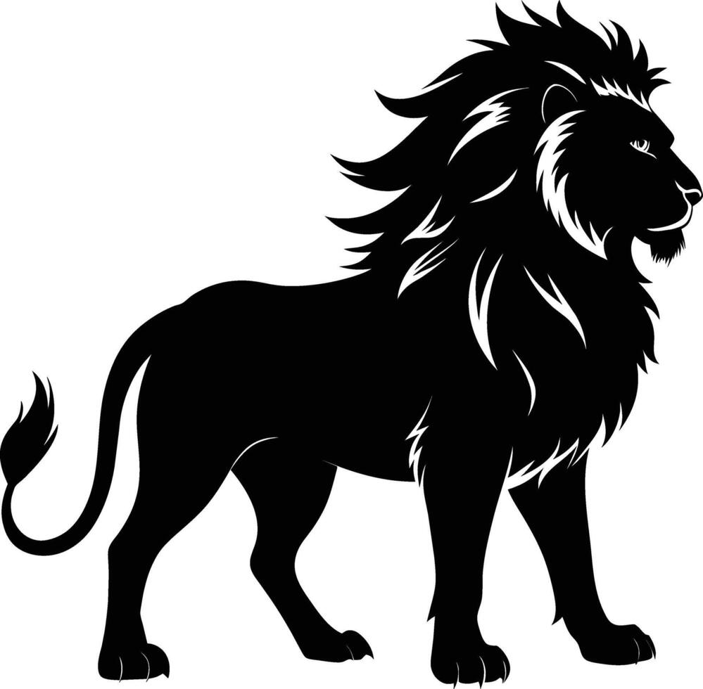 une noir et blanc illustration de une Lion vecteur