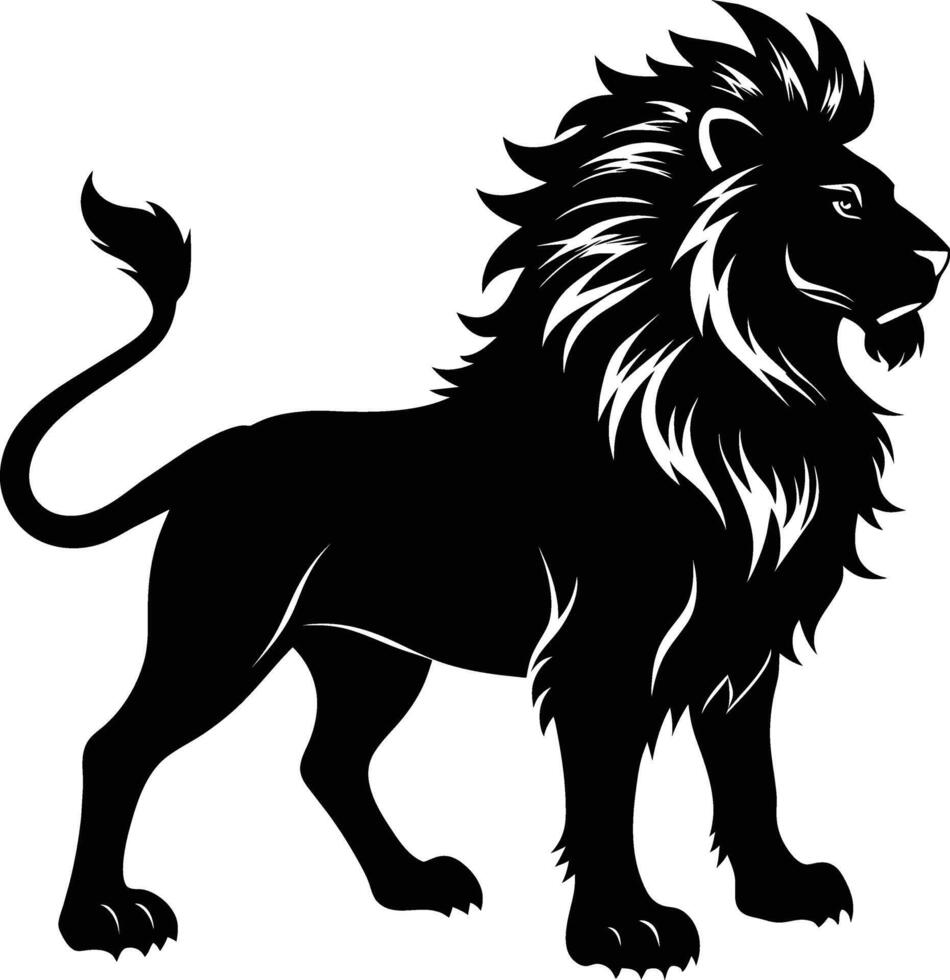 une noir et blanc illustration de une Lion vecteur