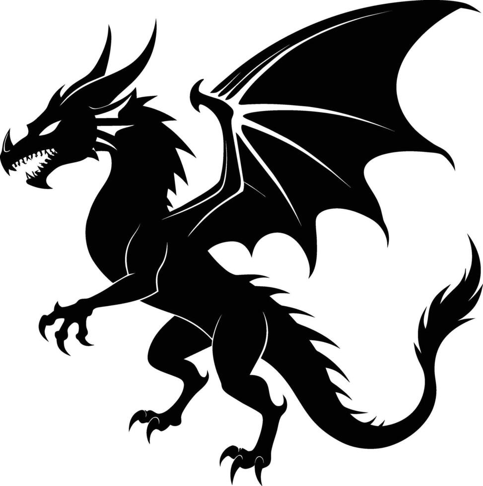 une noir et blanc silhouette de une dragon vecteur