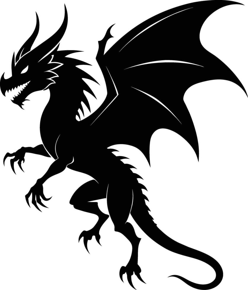 une noir et blanc silhouette de une dragon vecteur