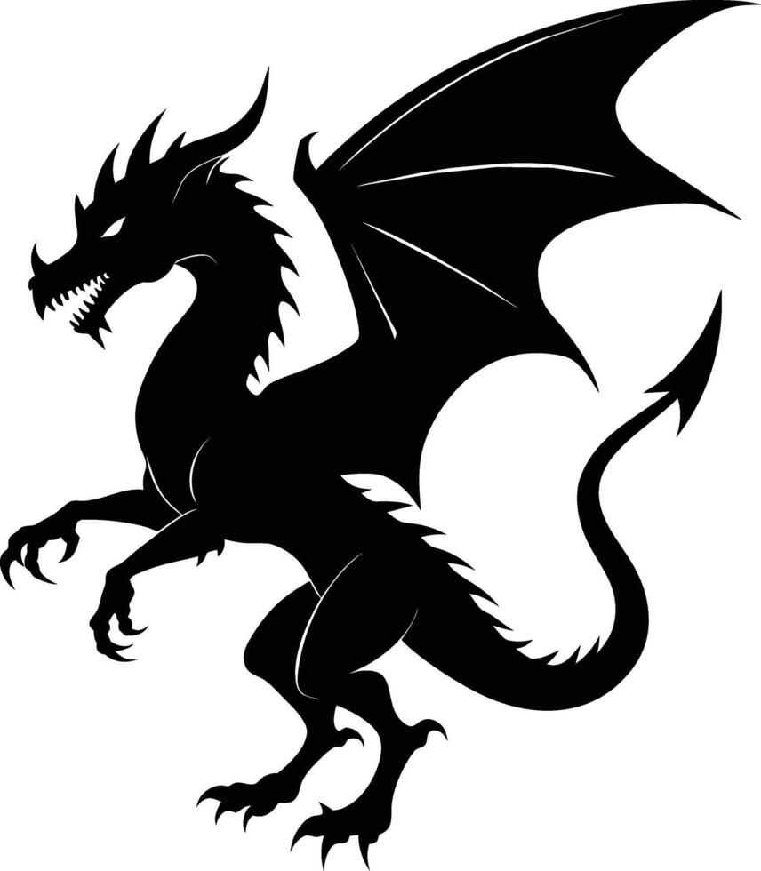 une noir et blanc silhouette de une dragon vecteur