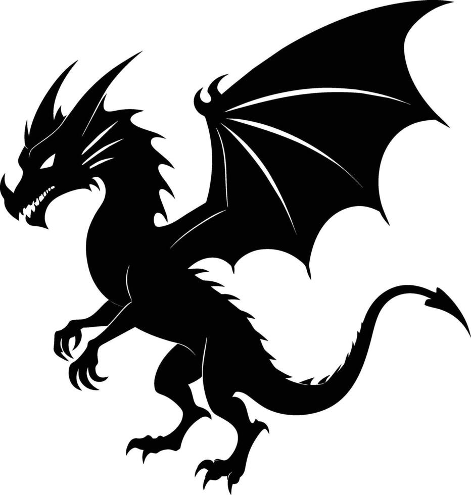 une noir et blanc silhouette de une dragon vecteur