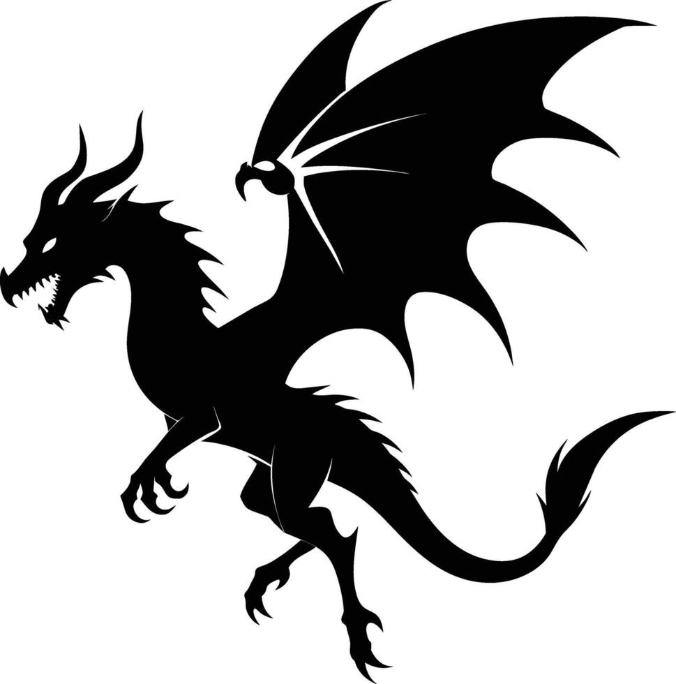 une noir et blanc silhouette de une dragon vecteur