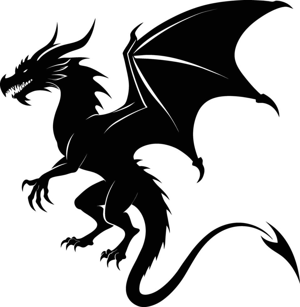 une noir et blanc silhouette de une dragon vecteur